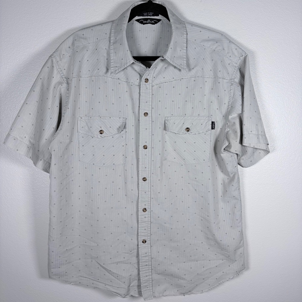 Matix Arrow Shirt Western Fit‎ Mens Large Grey Striped Short Sleeve Button Down